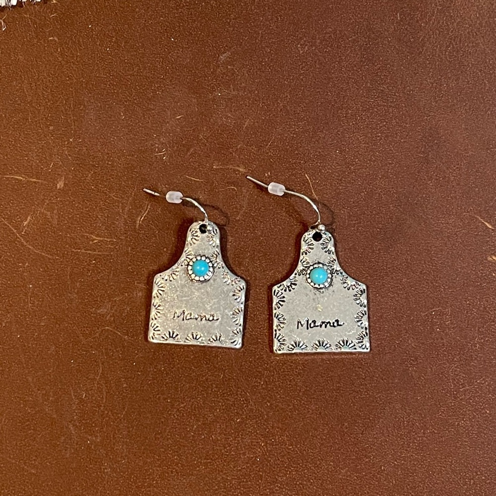 Mama Cow Tag Earrings